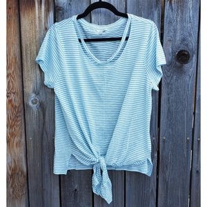 Lucky Brand Light Blue Striped Tie-Front Top